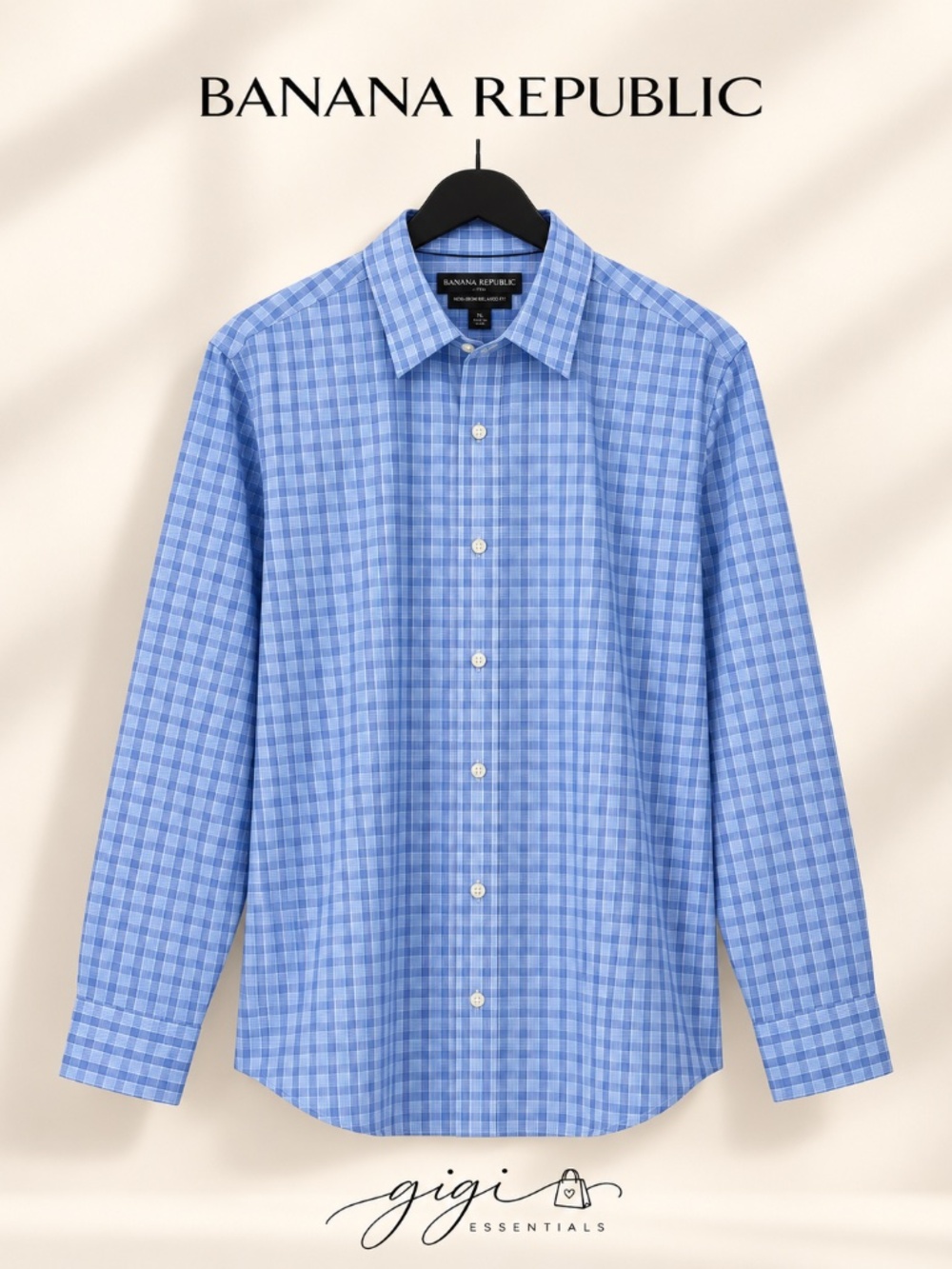 Banana Republic Men's Blue Plaid Non-Iron Button Up Shirt XL